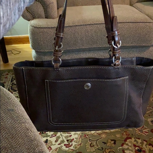 Coach, pebbled brown, leather, medium tote. - Picture 3 of 3